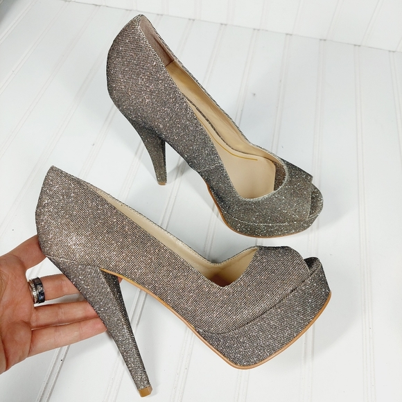 NEW COLIN STUART Glittery Open Toe Heels C879 - Picture 6 of 11